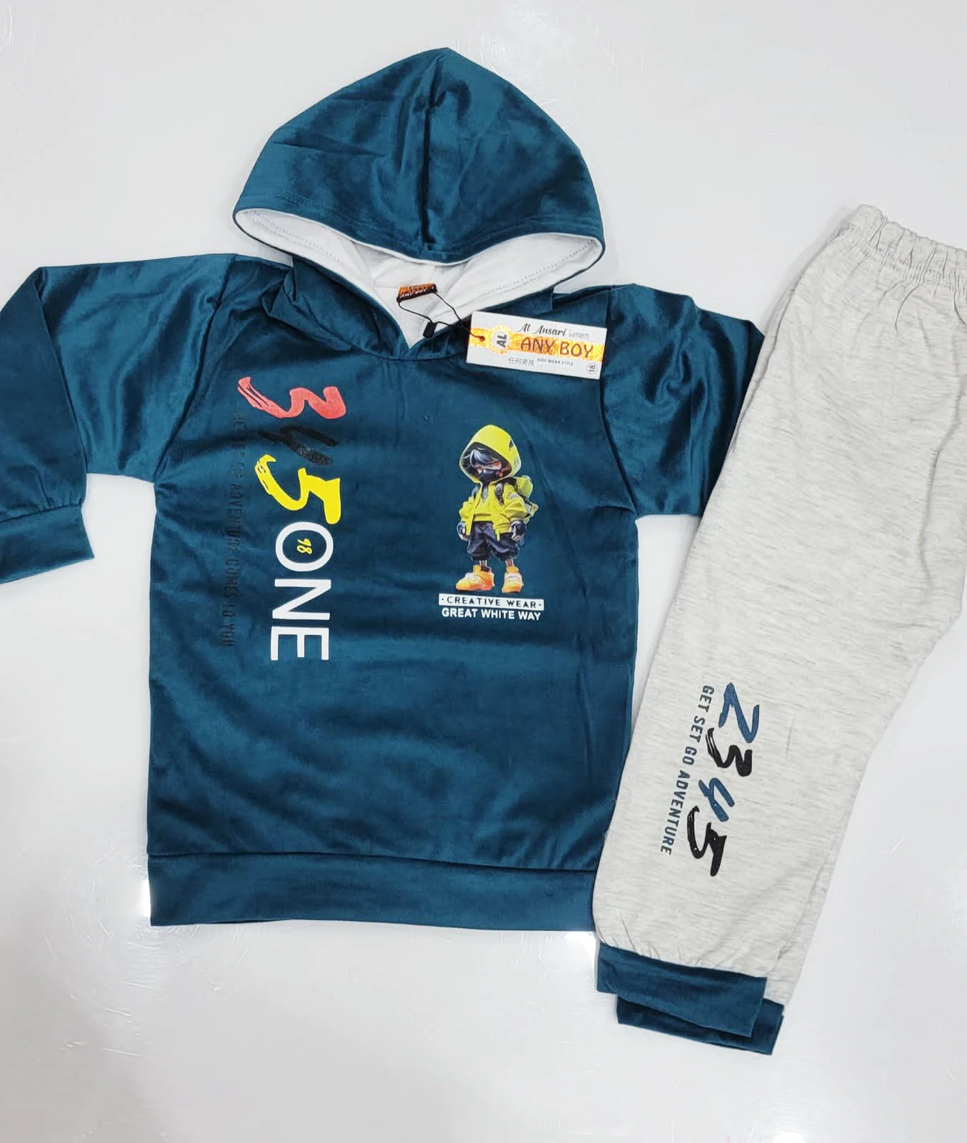 Velvet Hoodie And Fleece Trouser Set For Boys