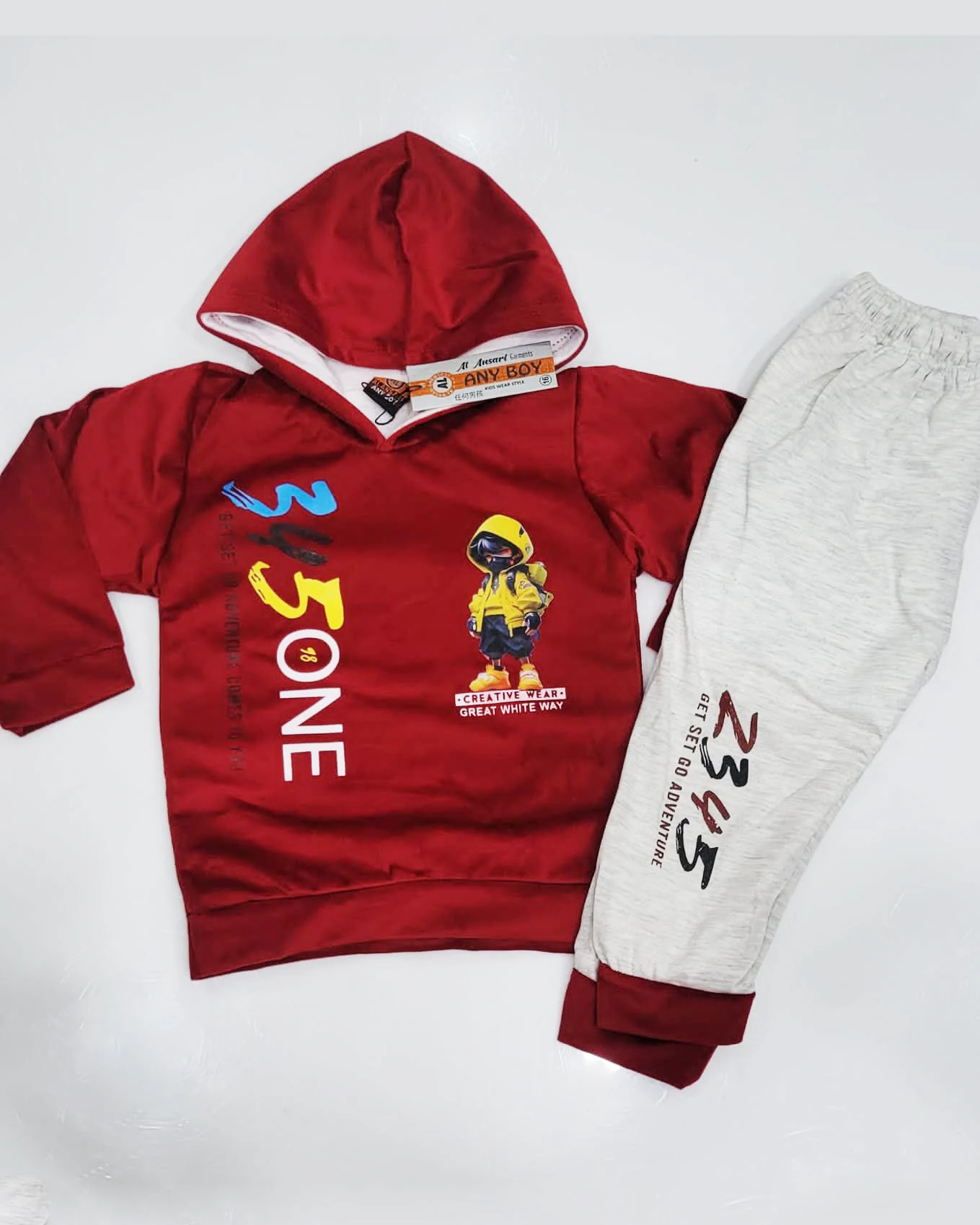 Velvet Hoodie And Fleece Trouser Set For Boys