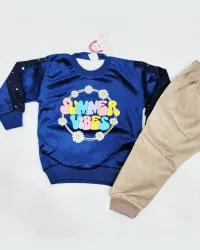 Hoodie And Trouser Set in Blue Color